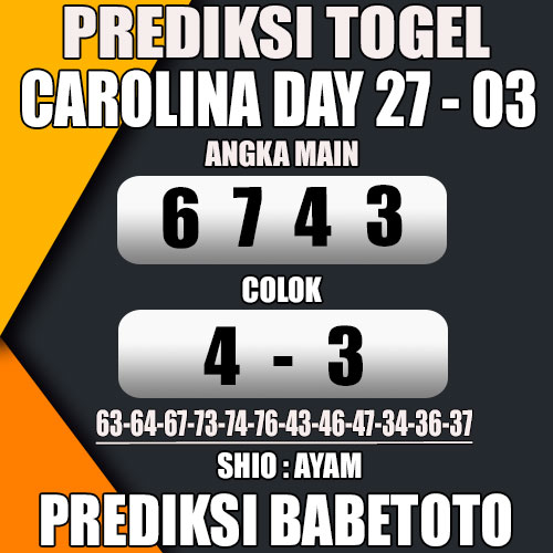 Prediksi CAROLINA DAY 27 Maret 2024